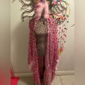 Sugar Thrillz Pink Heart Sheer Hooded Robe with Marabou Trim